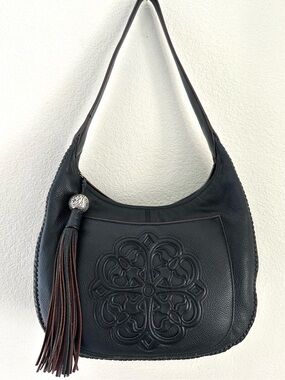 Brighton Silvana Ferrara Black Leather Hobo Shoulder Bag Tassel Retired